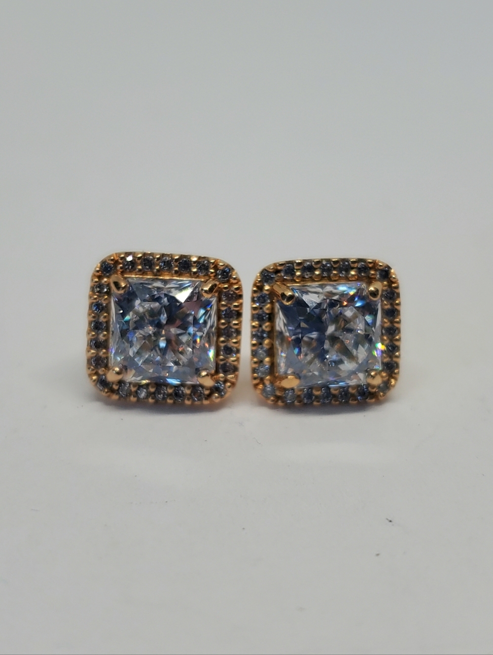 Pandora Rose Gold Plated Square CZ Halo Stud Earrings